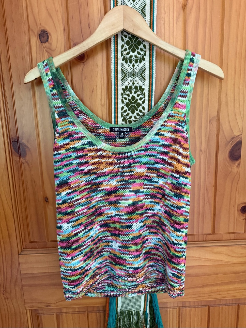 Steve Madden Multicolor Knit Tank Top - Green, Pink, Yellow, Brown, Blue
